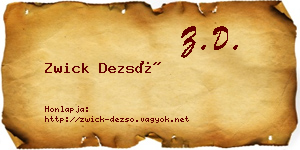 Zwick Dezső névjegykártya